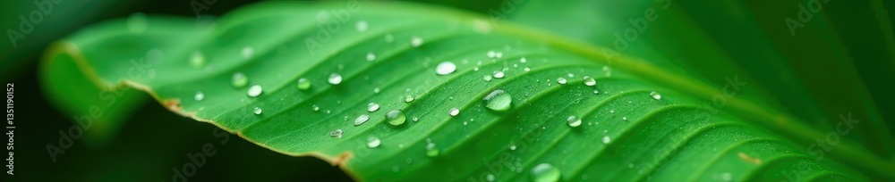 Water droplets forming on banana leaf surface, wet, plant Water droplets forming on banana leaf surface, wet, plant
