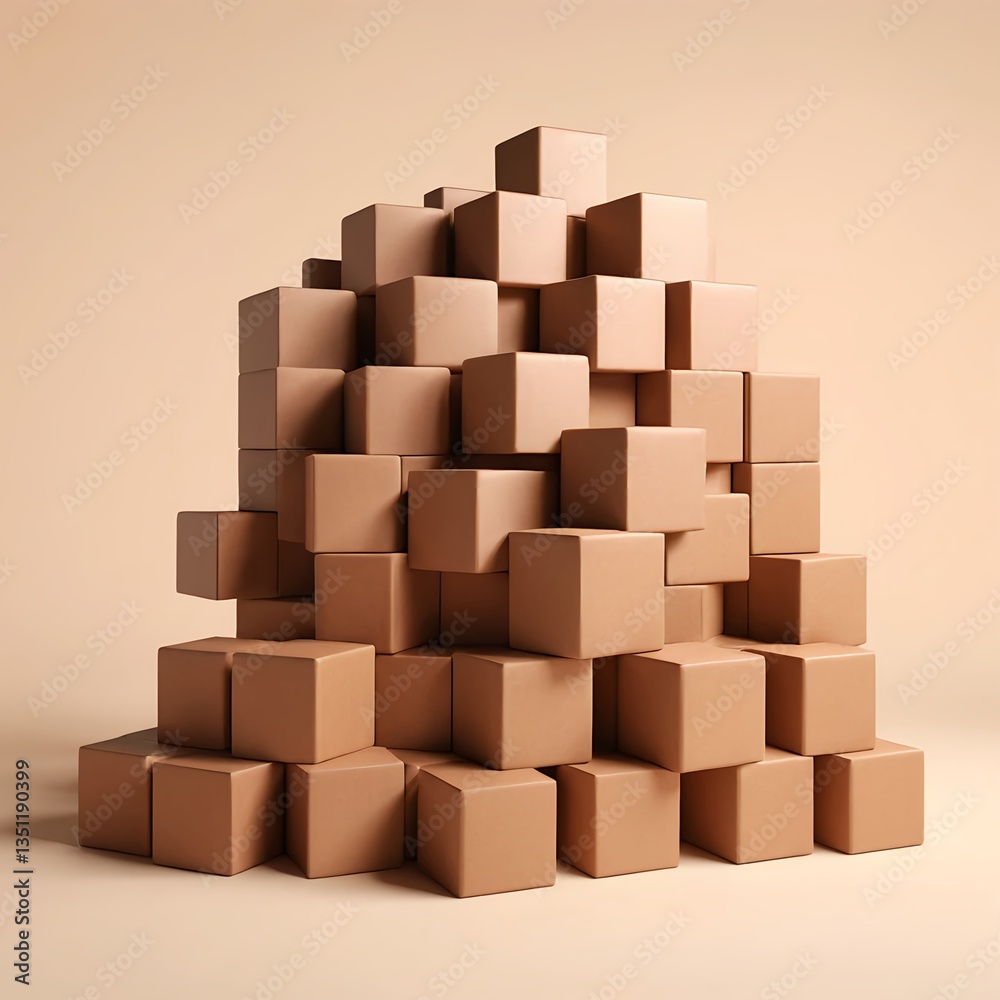 Obraz premium Beige Cubes Abstract Composition