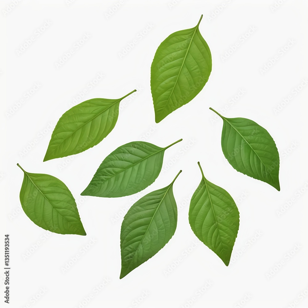 Fototapeta premium Green Leaves on White Background