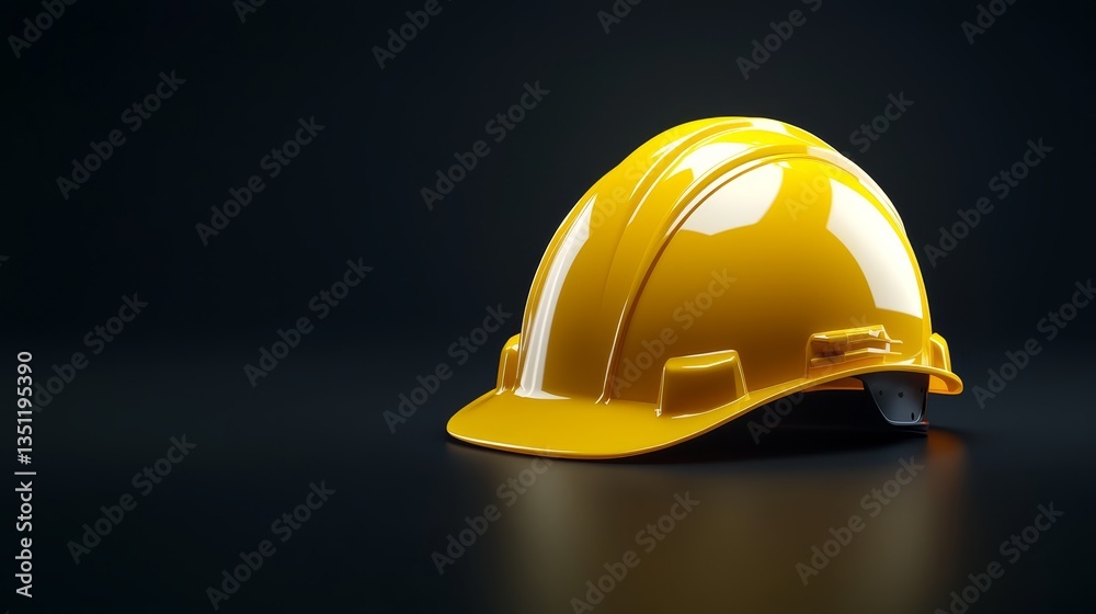 Fototapeta premium Bright yellow hard hat on black essential safety gear for construction and industrial work