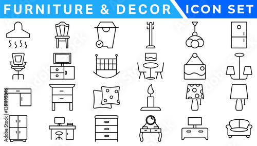 Furniture - minimal thin line web icon set. Outline icons collection. Simple vector illustration.