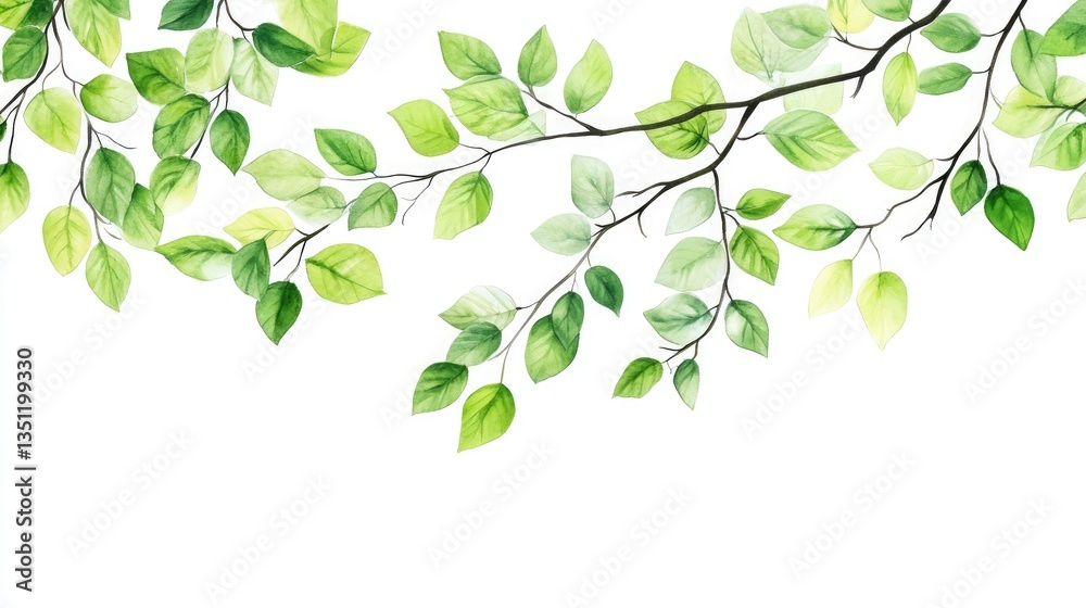 Lush green leaves gently cascading from branches, creating a serene and natural backdrop for design projects Lush green leaves gently cascading from branches, creating a serene and natural backdrop for design projects