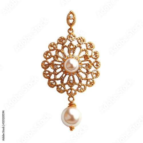 Golden Elegance: A close-up of an exquisite golden earring with a pearly center, exuding luxury and timeless beauty.