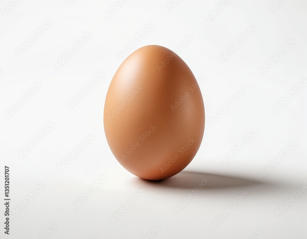 Single Brown Egg on White Background