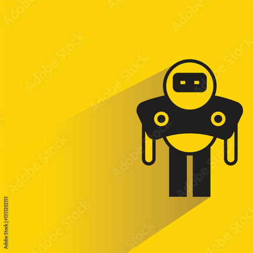 cartoon robot character icon with shadow yellow background