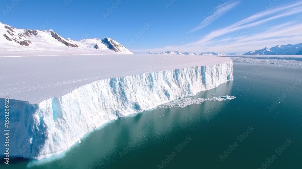 Fototapeta premium A stunning glacier meets a tranquil sea under a clear blue sky, showcasing the beauty of icy landscapes in a pristine environment.