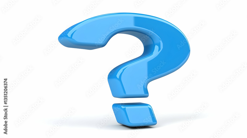 Blue question mark, 3D render, white background, FAQ concept Blue question mark, 3D render, white background, FAQ concept