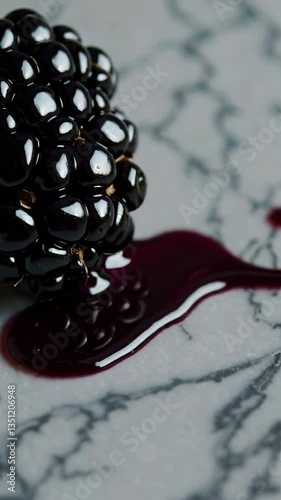Blackberry juicy burst on marble surface: fresh berry splatter sequence