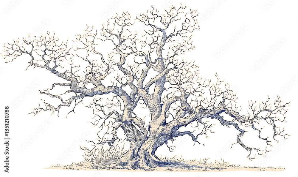 Fototapeta premium .Illustration of trees, leaves, grass and various botanical elements on a white background.