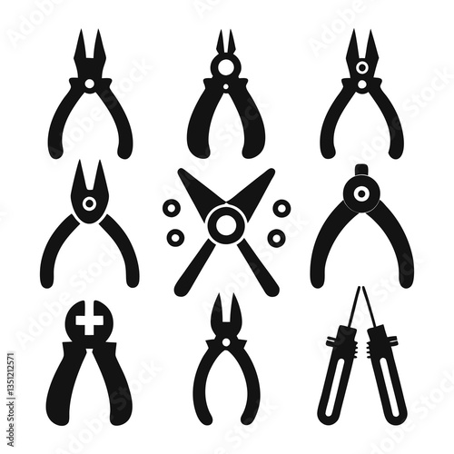 wire cutter digital icons of silhouette black shape vector illustration isolated on white background