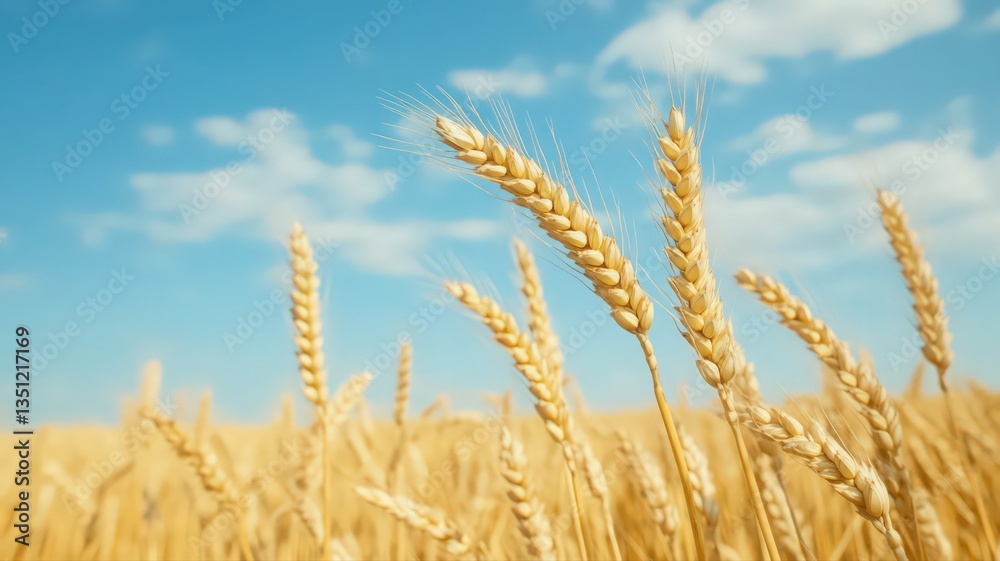 Golden Wheat Field Under a Sunny Blue Sky Golden Wheat Field Under a Sunny Blue Sky