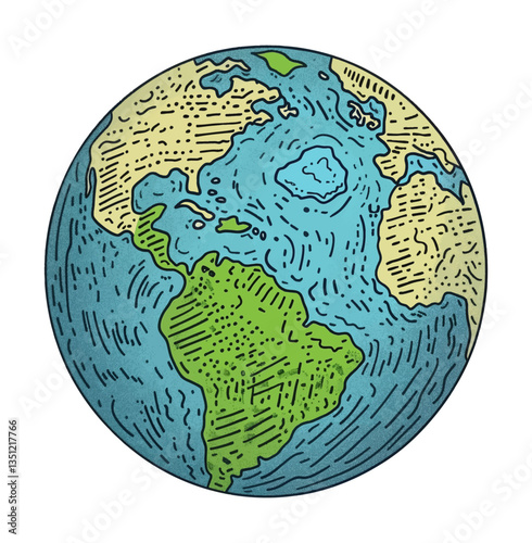 Illustration of the Earth with Detailed Continents and Oceans on Black Background