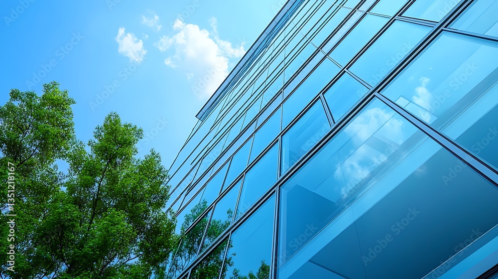 Modern architecture surrounded by trees and a bright blue sky Modern architecture surrounded by trees and a bright blue sky