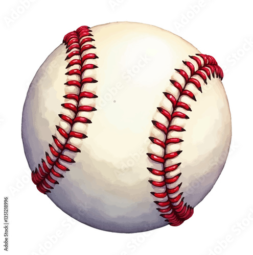 Close-up of Baseball with Red Stitching on White Leather in Illustration Style on Black Background