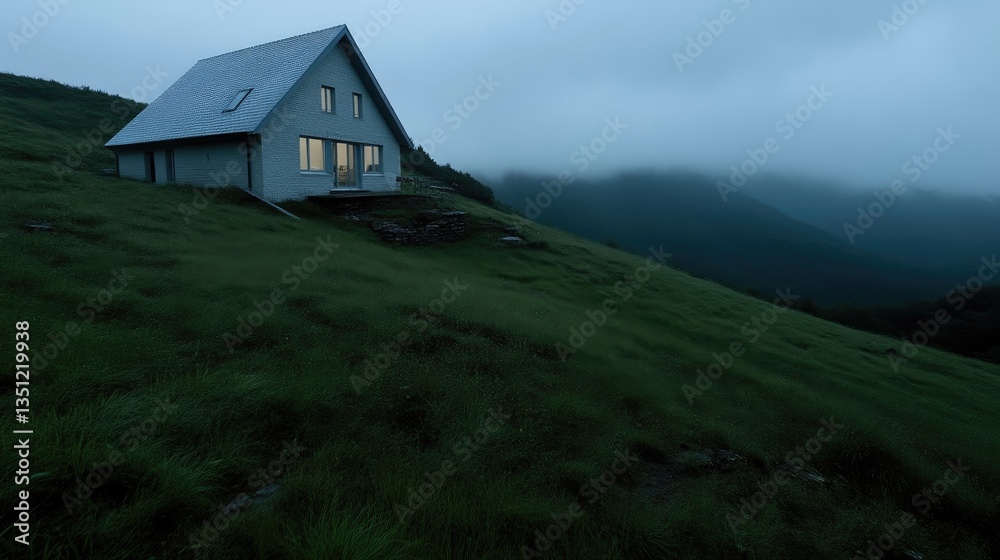 Fototapeta premium Mountaintop Cabin at Dusk