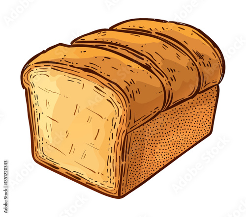 Loaf of Bread with Sliced Top in Detailed Vector Illustration on Black Background, close up view