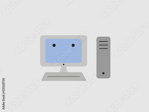 A minimalist vector illustration of a cartoon computer
