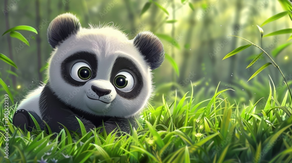 Cute Panda Cub in a Lush Forest Cute Panda Cub in a Lush Forest