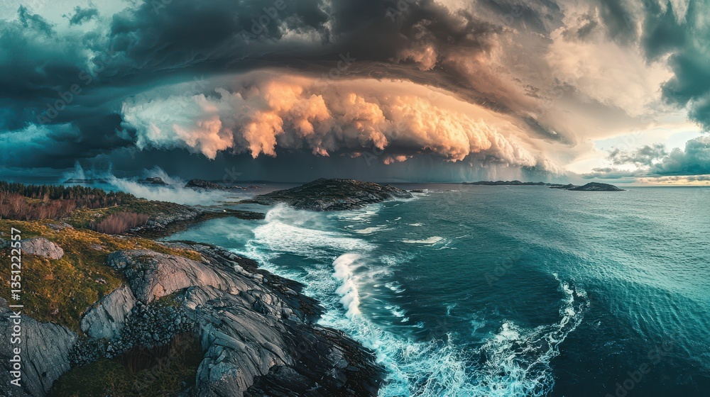 Naklejka premium Breathtaking Panoramic View of Dramatic Storm Over Ocean Landscape
