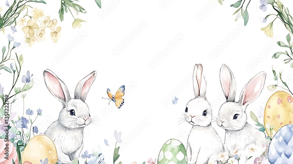 Obraz premium Easter bunnies floral frame. (1)