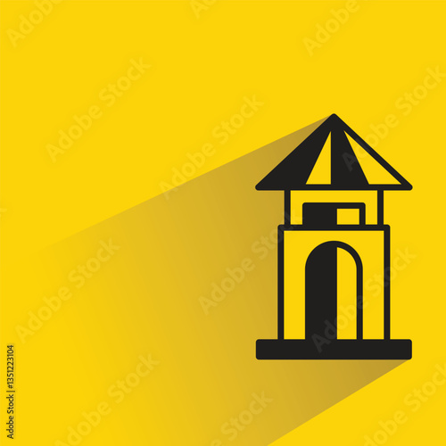 fortress tower icon with shadow on yellow background