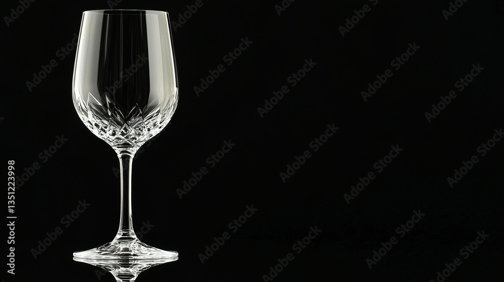 Elegant empty crystal wine glass on black background. Elegant empty crystal wine glass on black background.