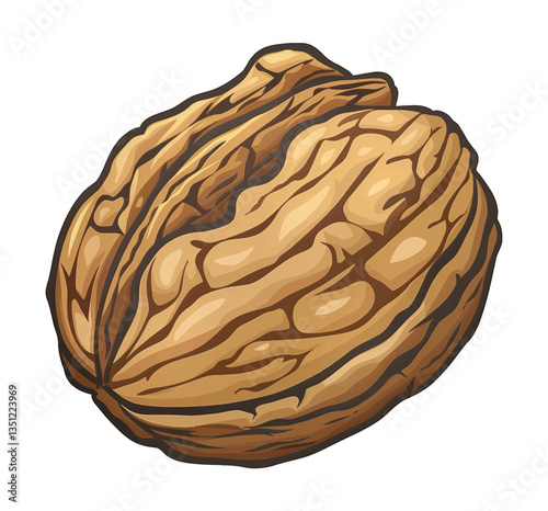 Close-up Vector Illustration of a Textured Walnut with Detailed Shell Design