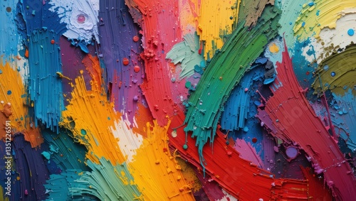 Vibrant Abstract Painting with Dynamic Brushstrokes in a Spectrum of Colors on Canvas