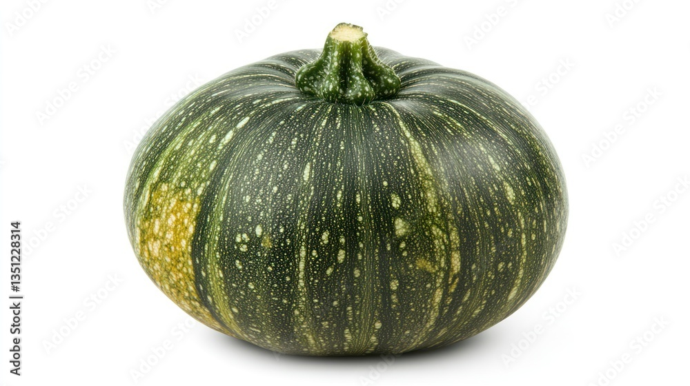 A single fresh zucchini with a deep green skin, isolated on a white background A single fresh zucchini with a deep green skin, isolated on a white background