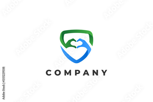 shield and heart hand sign logo love heart