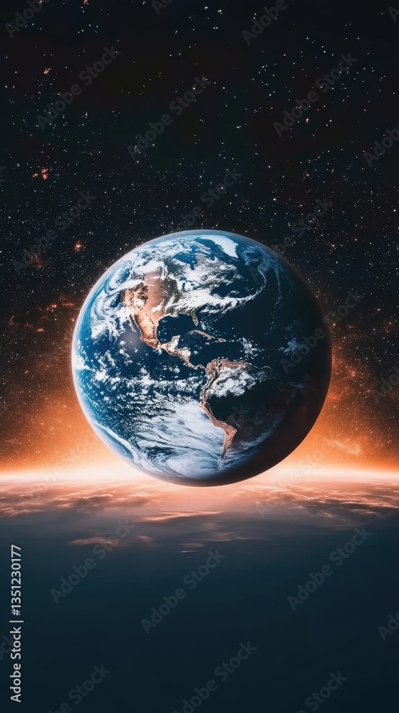 Fototapeta premium A breathtaking view of Earth suspended in the vastness of space, surrounded by a tapestry of twinkling stars and vibrant nebulas, showcasing the beauty of the universe.