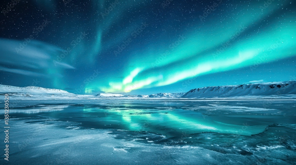 Fototapeta premium Majestic Panoramic View of the Ethereal Aurora Borealis Night Sky