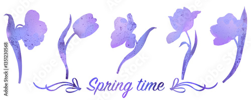 Watercolor lilac tulips. “Lilac Spring” collection for creating floral and Easter designs