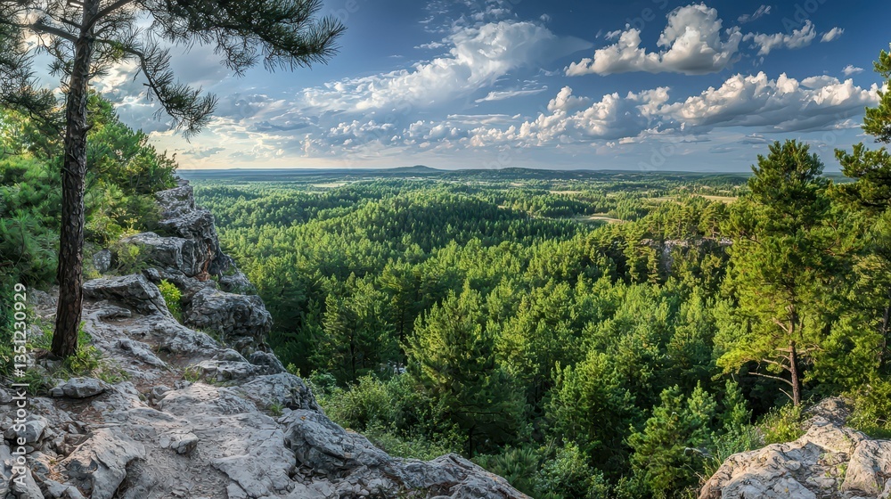 Panoramic View of Endless Pine Forest Under Cloudy Sky Panoramic View of Endless Pine Forest Under Cloudy Sky