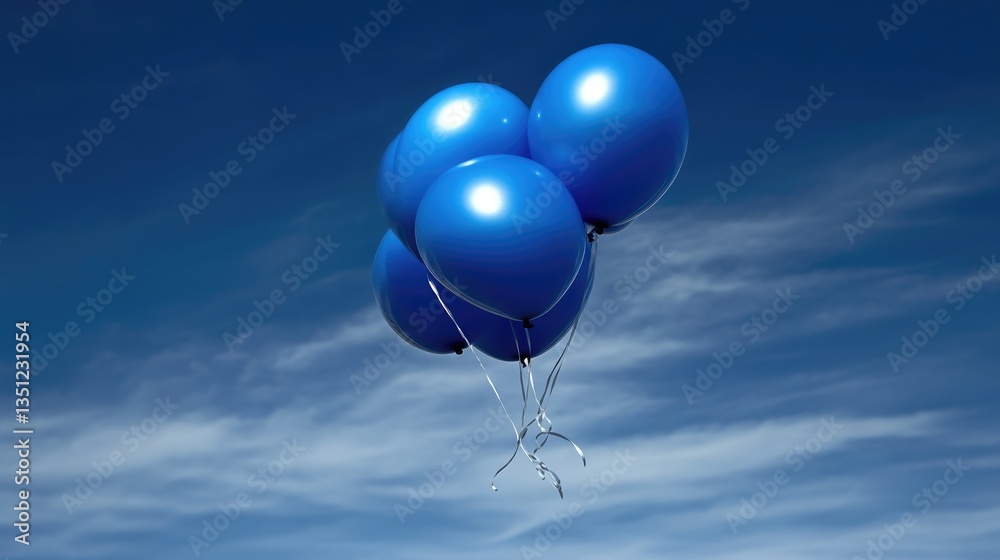 Obraz premium Four vibrant blue balloons against a clear blue sky. A festive, celebratory image