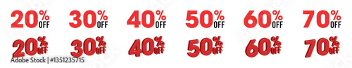Discount percentage labels flat and 3D render