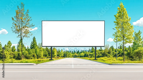 A massive LED billboard mockup at an intersection, clear sky, realistic digital advertising effect