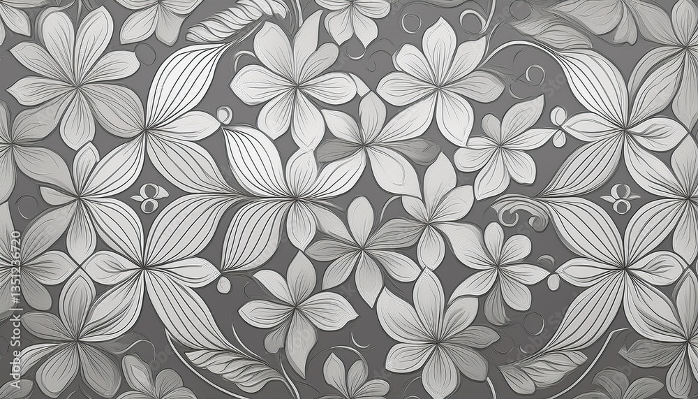 Obraz premium Seamless grey gray white flower motif print tile wallpaper pattern wall texture background banner. Generated image