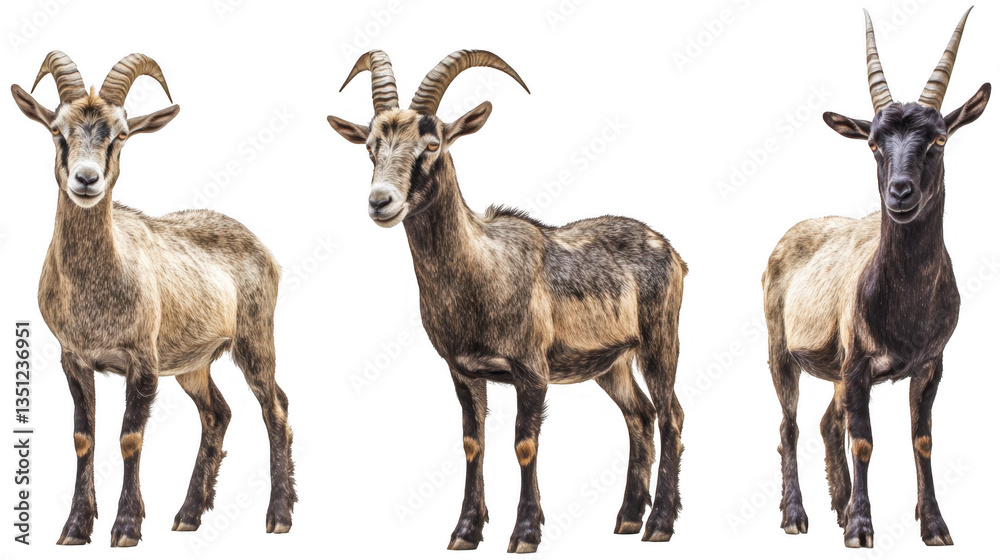 Fototapeta premium Three Distinctive Goat Animals Standing in Various Poses