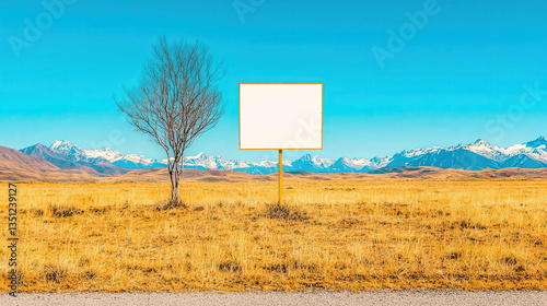 Massive roadside billboard mockup with a blank white canvas, sunny clear sky, modern branding potential 