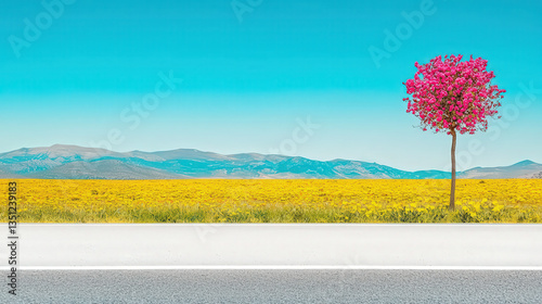 Massive roadside billboard mockup with a blank white canvas, sunny clear sky, modern branding potential