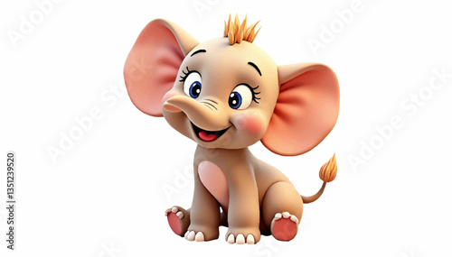  Smiling Baby Elephant with Blue Eyes and Orange Hair Sitting Adorably