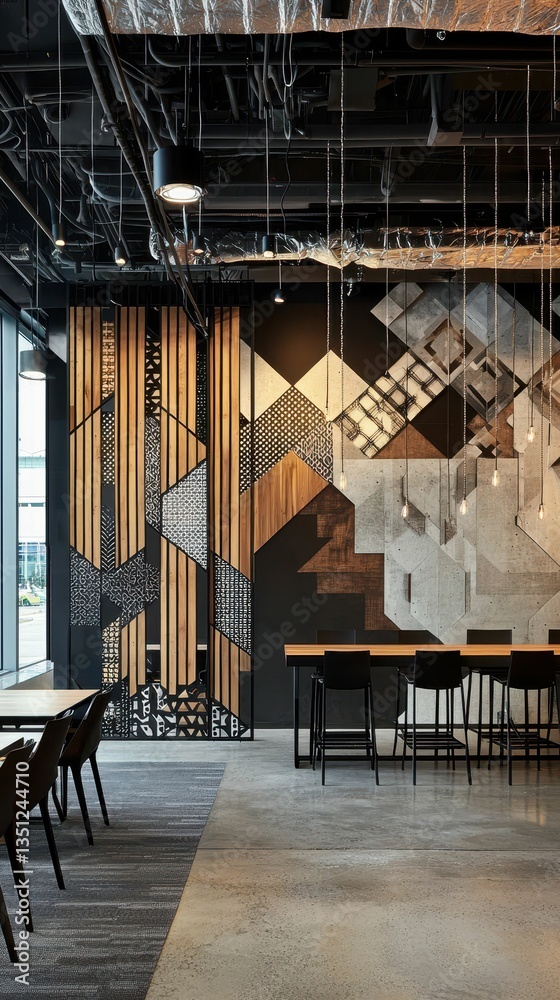 Fototapeta premium Modern Geometric Office Space Design with Creative Wall Elements