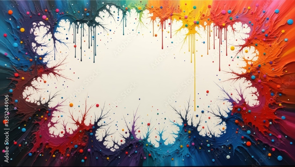 Fototapeta premium Vibrant Rainbow Abstract Painting with Drips and Dots Colorful Fractal Art