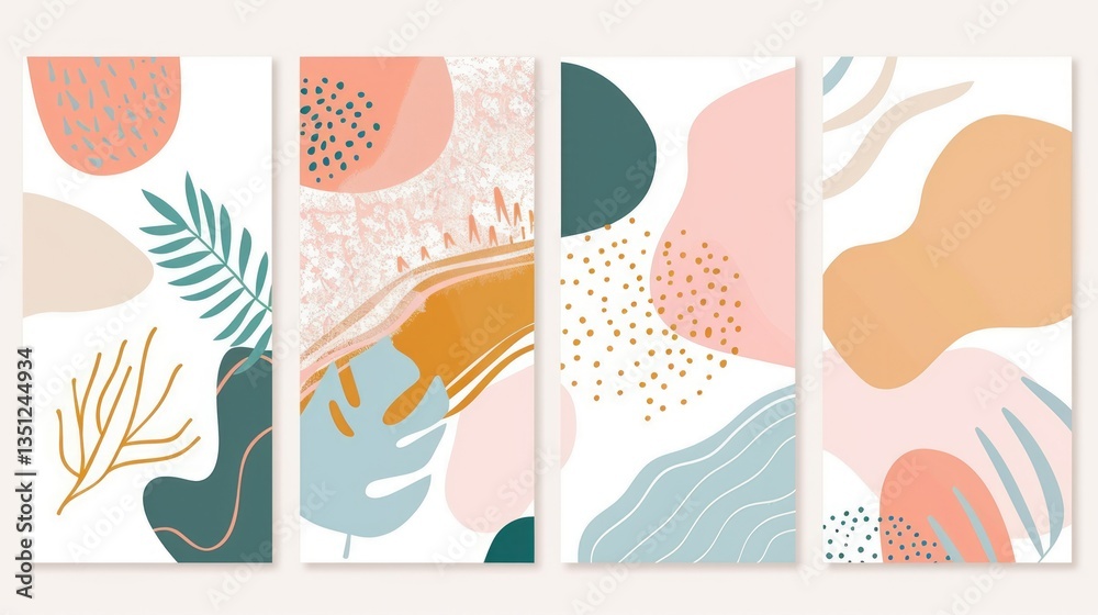 Abstract Art Posters Set with Organic Shapes and Botanical Elements Abstract Art Posters Set with Organic Shapes and Botanical Elements