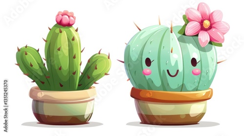 Cartoon Cactus Couple in Pots