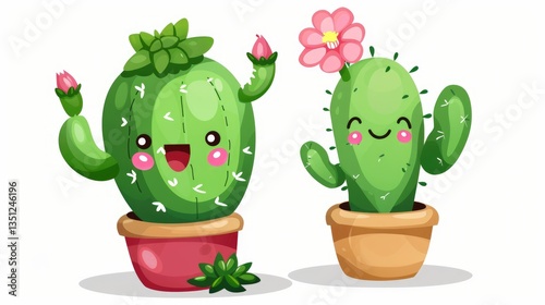 Cute Cartoon Cacti in Pots