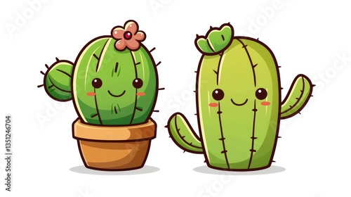 Cute Cartoon Cactus Couple