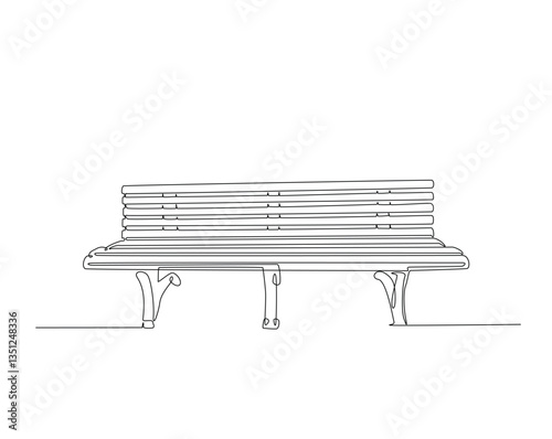 Garden bench one line drawing illustration. Chair in the park monoline design.