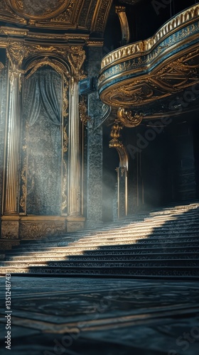 Empty Grand Theater Stage with Podium and Illuminated Scene